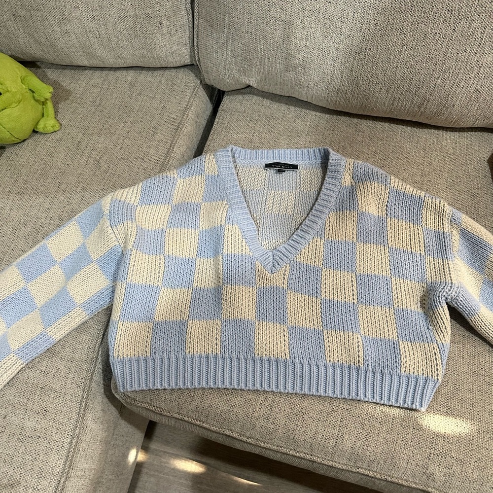 Blue and cream cropped sweater